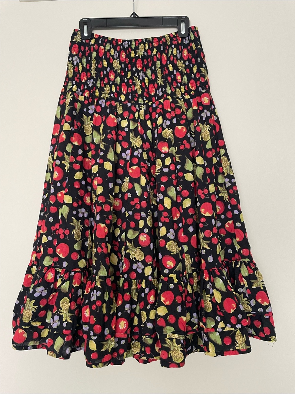 Dress Addict Fruit Print Midi Dress Smocked Waist Large 100% Cotton Novelty - Picture 2 of 9